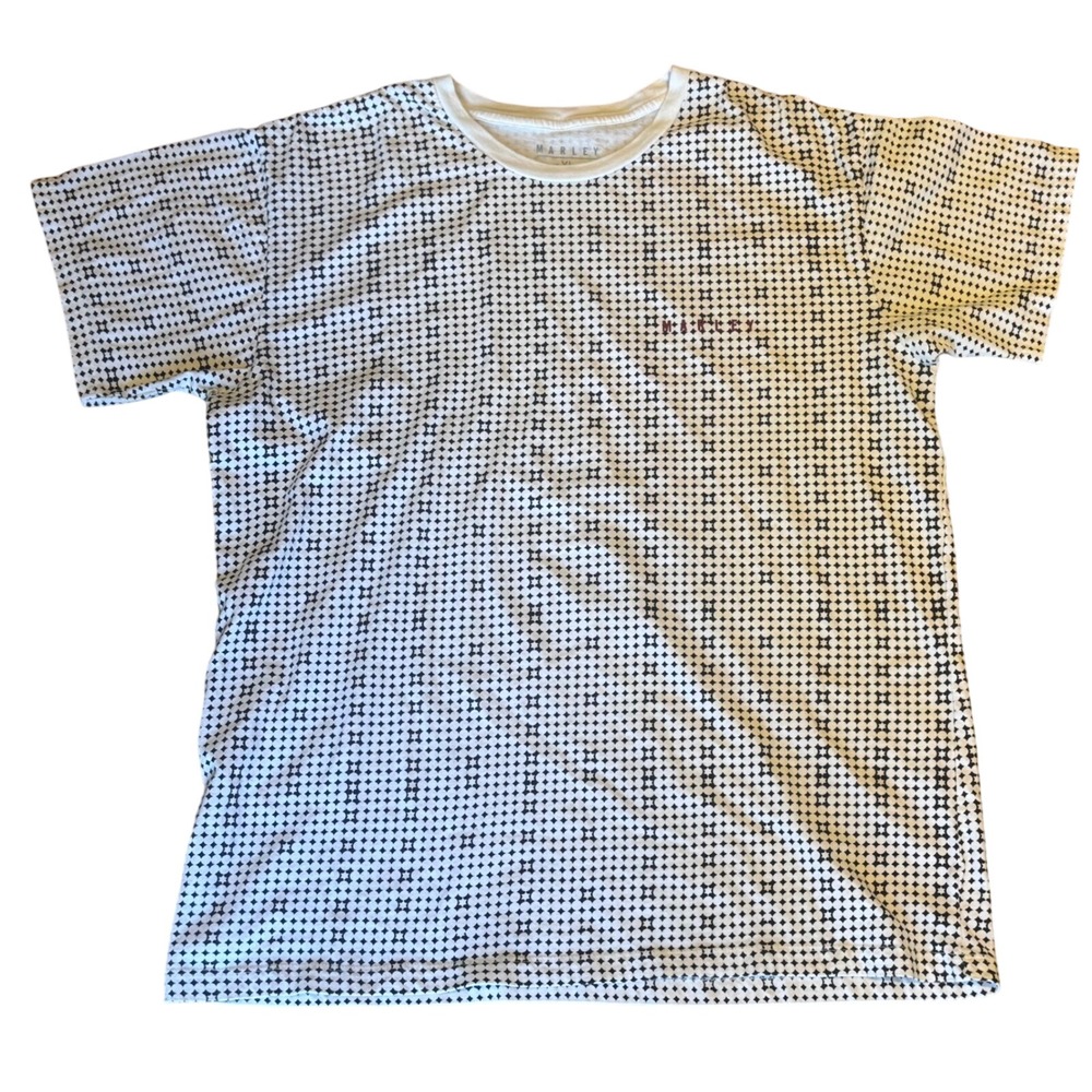 Marley T-Shirt XL White Black Geometric Star Print Short Sleeve Cotton Tee